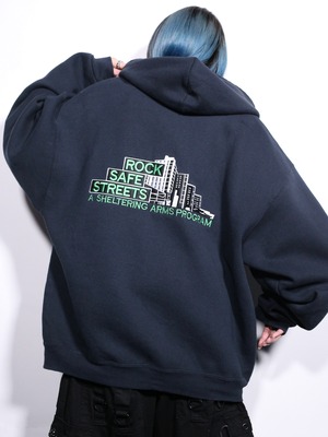 "刺繍" back design over silhouette zip-up hoodie