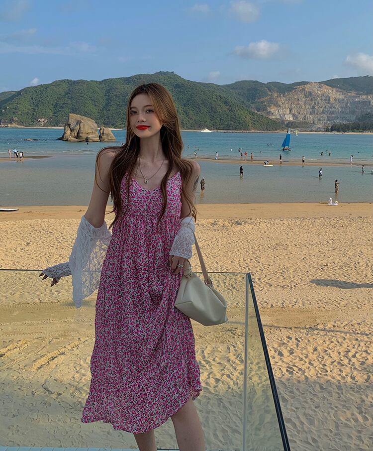 フローラルドレス レディースルーズ薄手スカート サマー ピンク 夏物 花柄 ブラックストロベリース24104331794