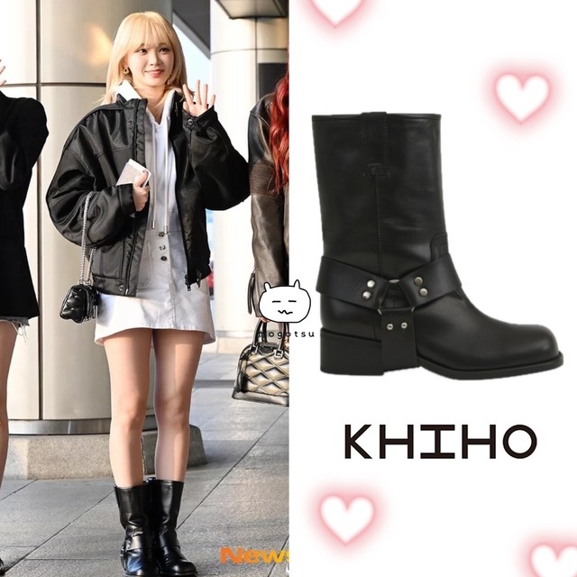 ★LE SSERAFIM チェウォン 着用！！【KHIHO】cow LEATHER MID BIKER BOOTS(2-WAY)