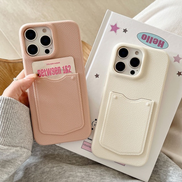 レザーみたいな高級感◎5色から選べる カードホルダーつきケース レザー調 ポケット付き スマホケース ND-16022