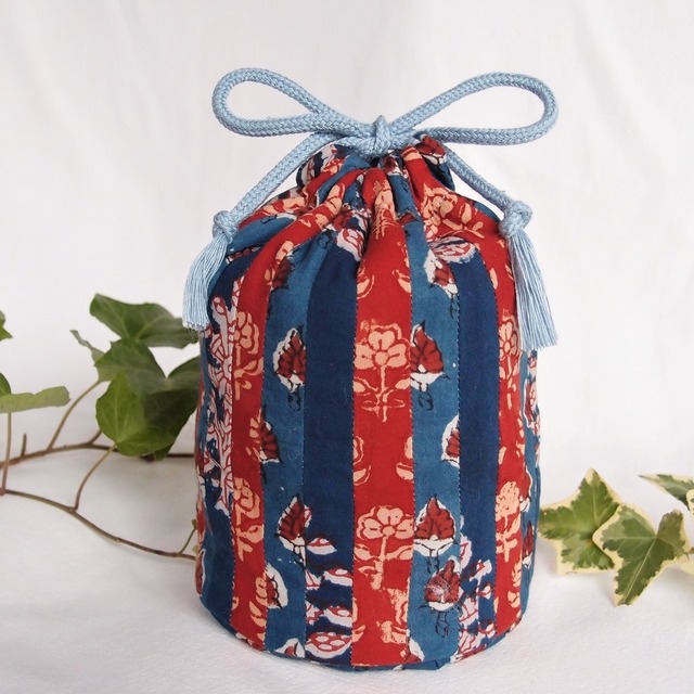 骨壷カバー ハンドブロックプリント インディゴレッド