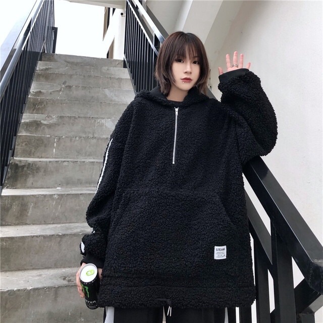 ゴスロリ通販 With U ブルゾン パーカー プルオーバー もこもこ ZIP ビッグシルエット オルチャン 10代 20代 ゴスロリ服 病み服