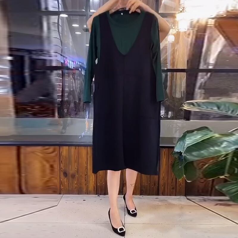 ワンピースウエストは細身、気質Tシャツ2020新秋カバー肉大ルーススカート女性ツーピーストレンド ミックスインファッション10443384464