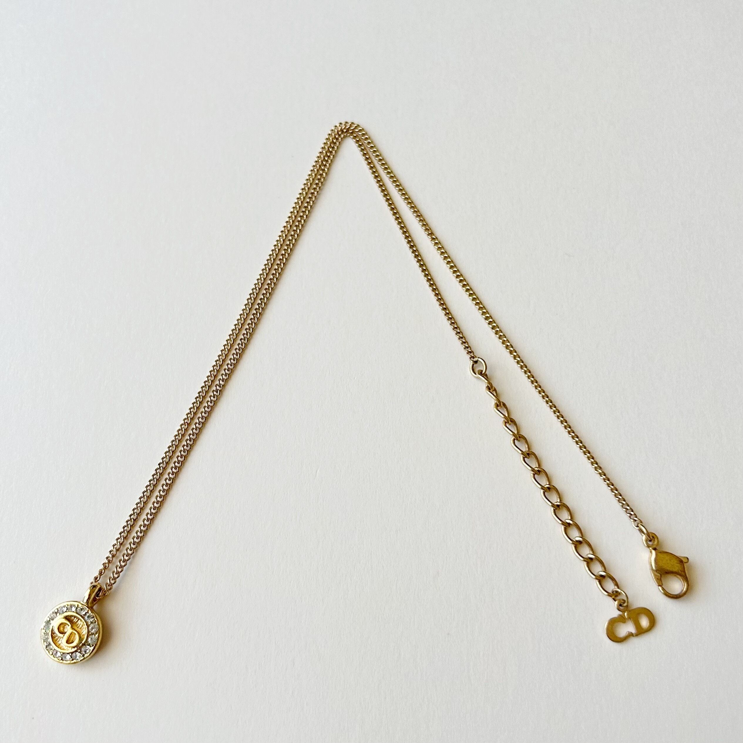 N5613】Christian Dior mini logo rhinestone necklace/クリスチャン