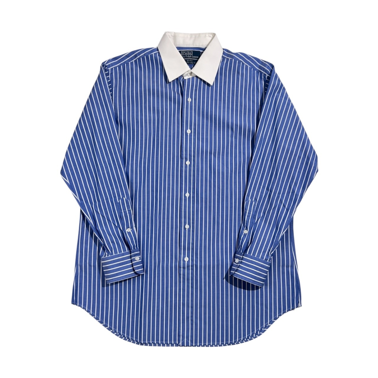 90s Polo by Ralph Lauren ポロ ラルフローレン Fine Two-ply 100's ストライプ 長袖 クレリックシャツ ワイシャツ サイズ 42-84/ブルー×ホワイト メンズ ビンテージ
