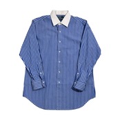 90s Polo by Ralph Lauren ポロ ラルフローレン Fine Two-ply 100's ストライプ 長袖 クレリックシャツ ワイシャツ サイズ 42-84/ブルー×ホワイト メンズ ビンテージ