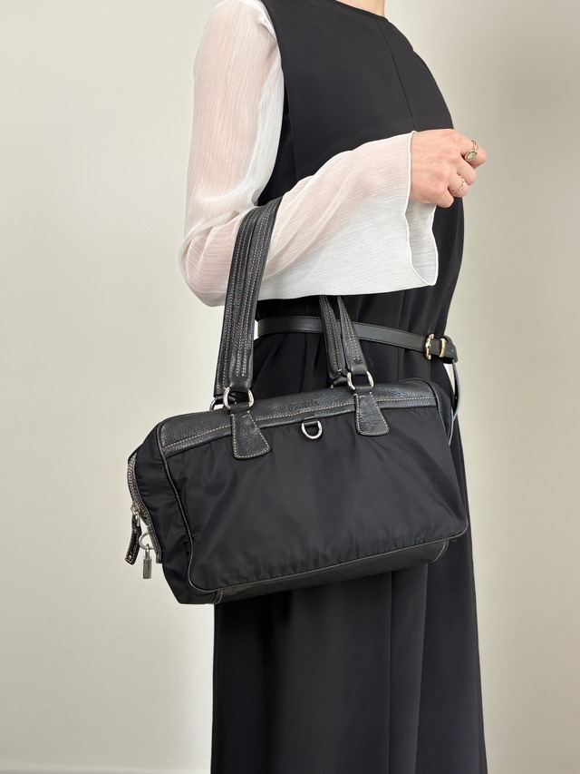 PRADA プラダ トートバッグ ブラック カデナ レザー ボストン vintage ヴィンテージ オールド b57rj5