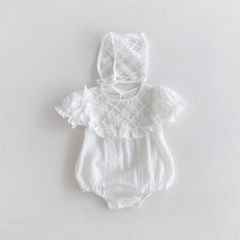 【BABY】韓国風 パフスリーブ半袖ロンパース