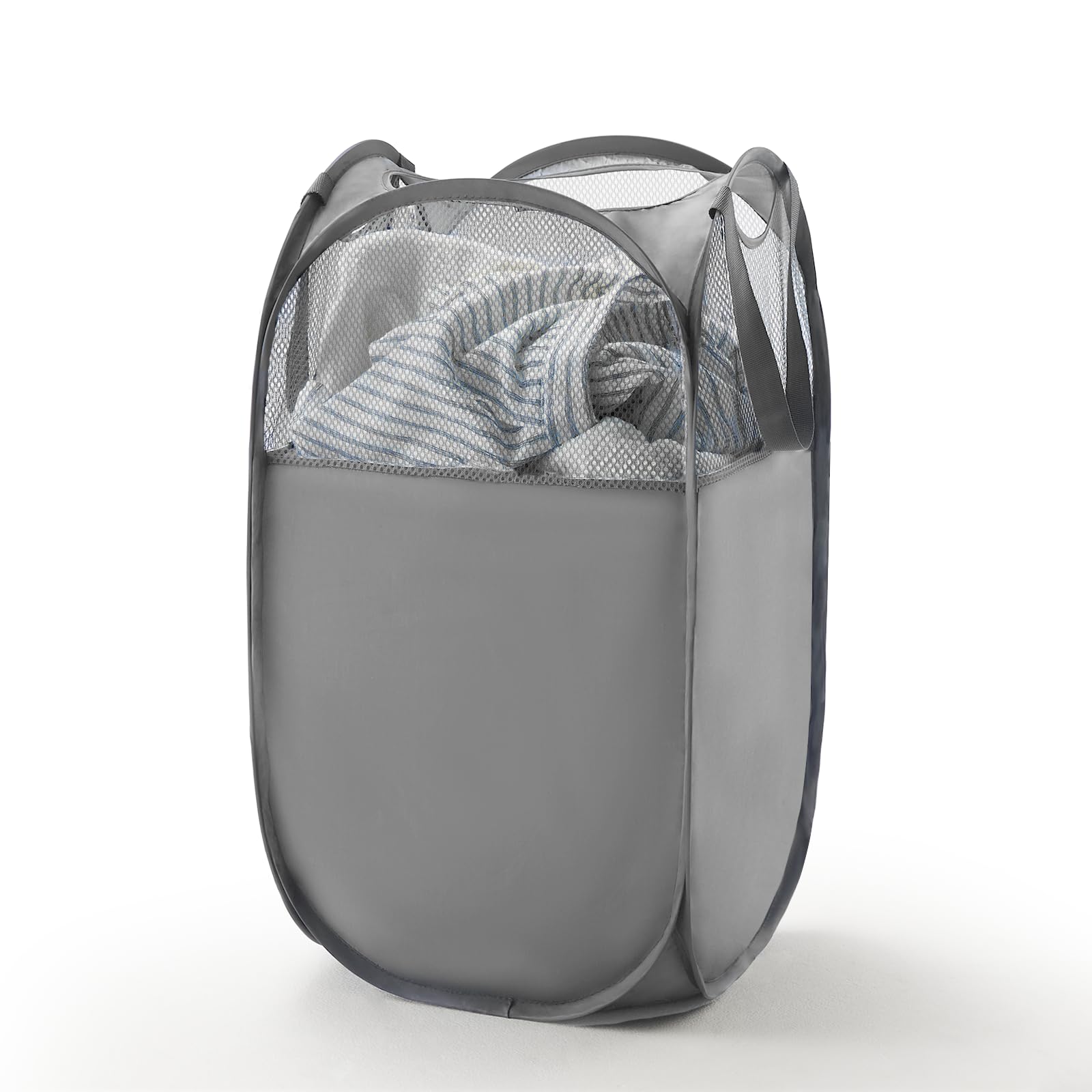【新着特価】TECHMILLY ランドリーバスケット 折りたたみ 洗濯かご 洗濯カゴ 大容量 71L メッシュ ポリエステル 省スペース 取っ手付き 洗濯籠 ランドリー収納 ランドリー バスケットランドリーバッグ 自立 縦型 脱衣カゴ 収納 洗濯物 袋 かご 持ち運び可能 おしゃれ 軽量 旅行 ゴミ箱 (グレー・ポリエステル、1PCS)