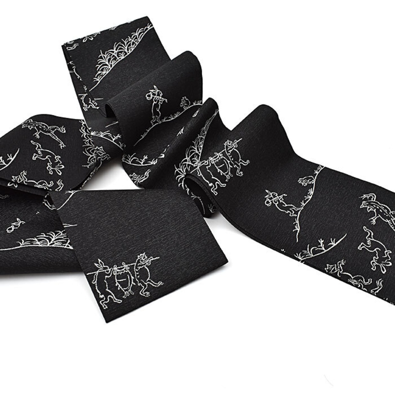 新品未仕立 西陣織 九寸 好かっ 名古屋帯 風神雷神 黒地 仕立代込み 