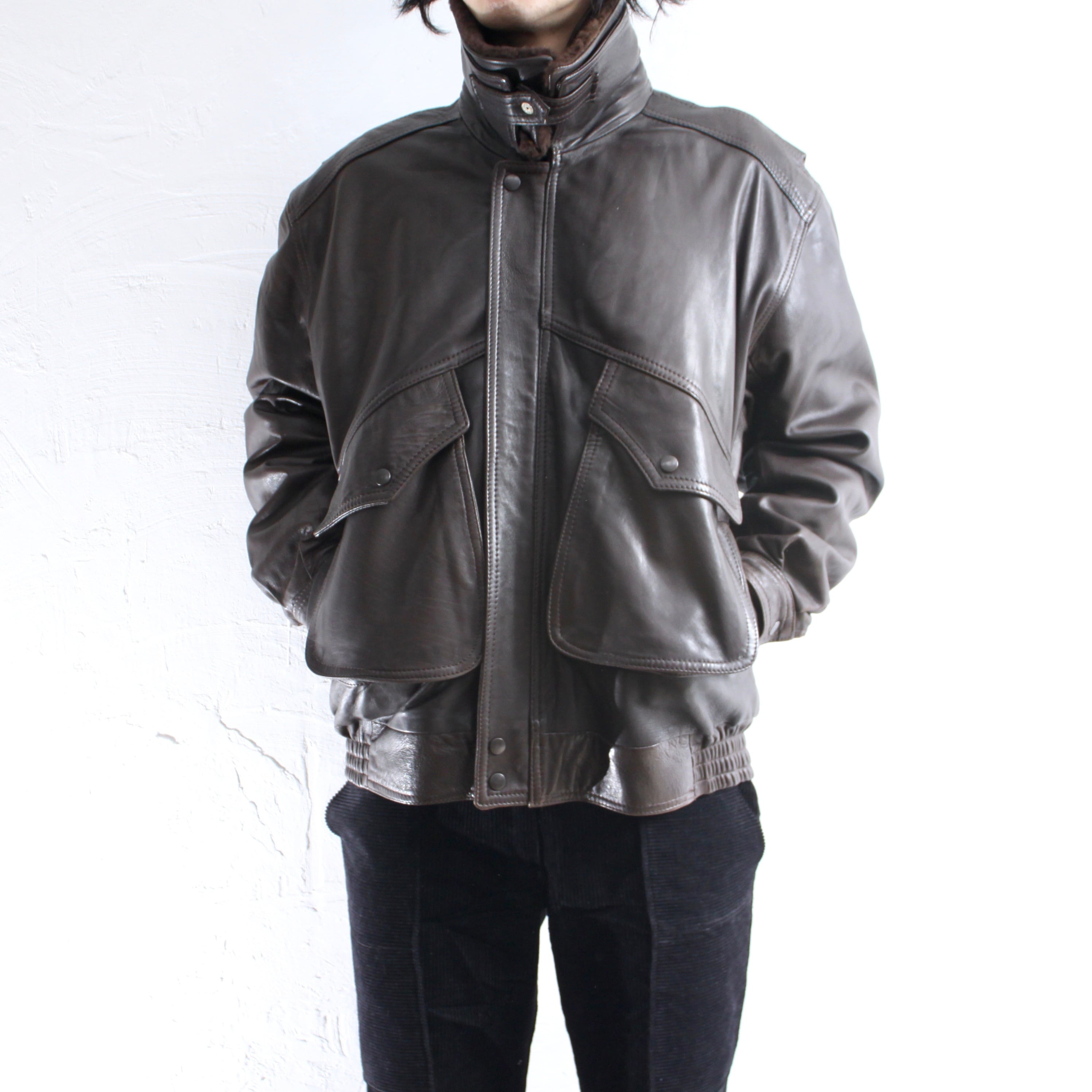 0775. 1980's Lamb leather jacket made in England ブラウン フライト ...