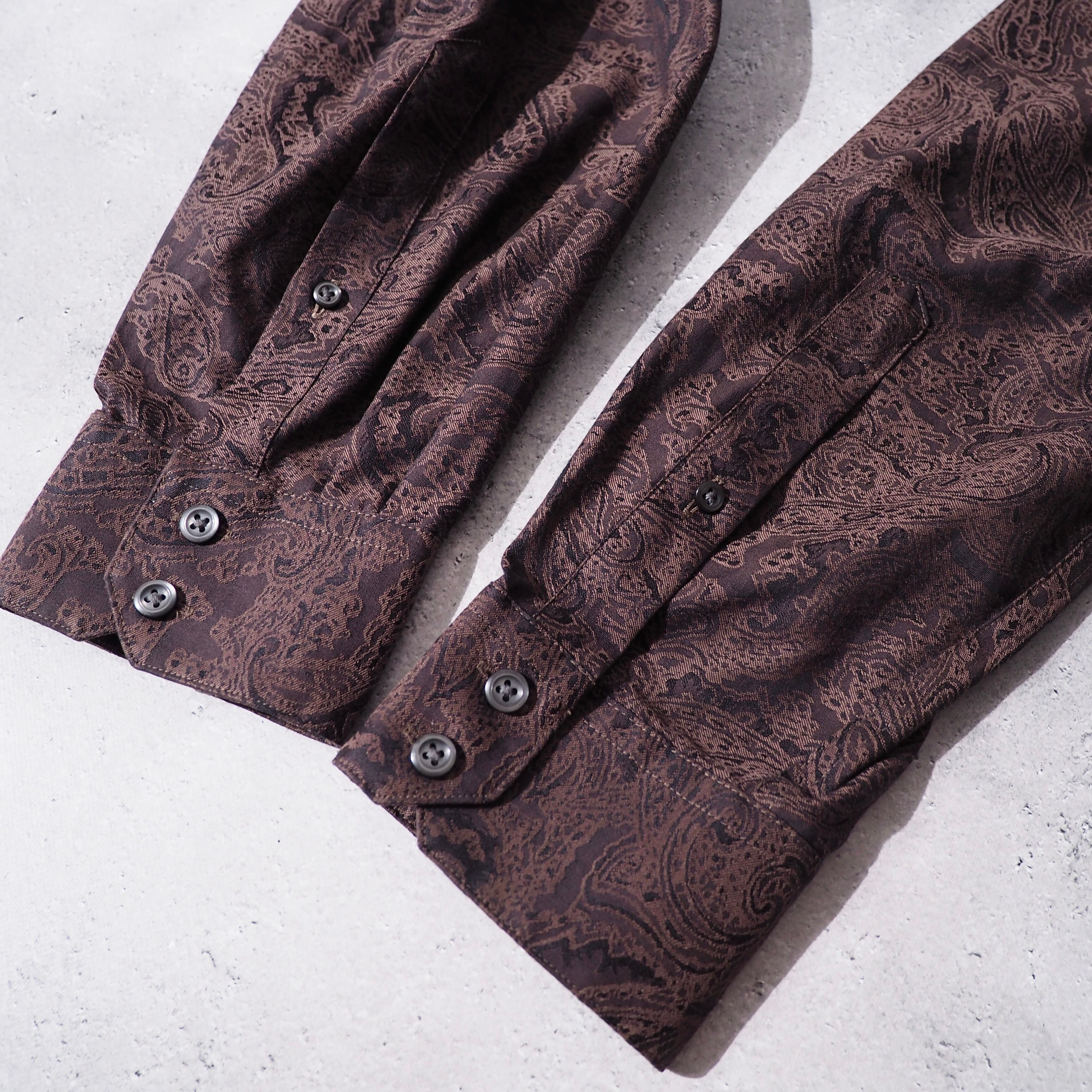 Finest paisley pattern embroidery Dark brown color loose shirt