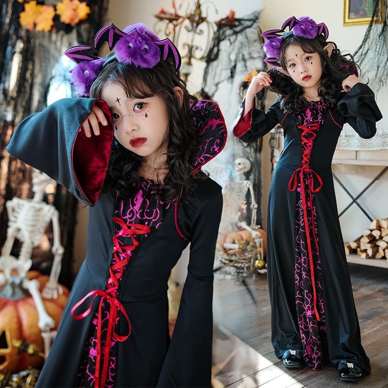 3点）ハロウィン コスプレ 魔女 コウモリ 子供 120cm-150cm 仮装 ワンピース76732666 miyabi5