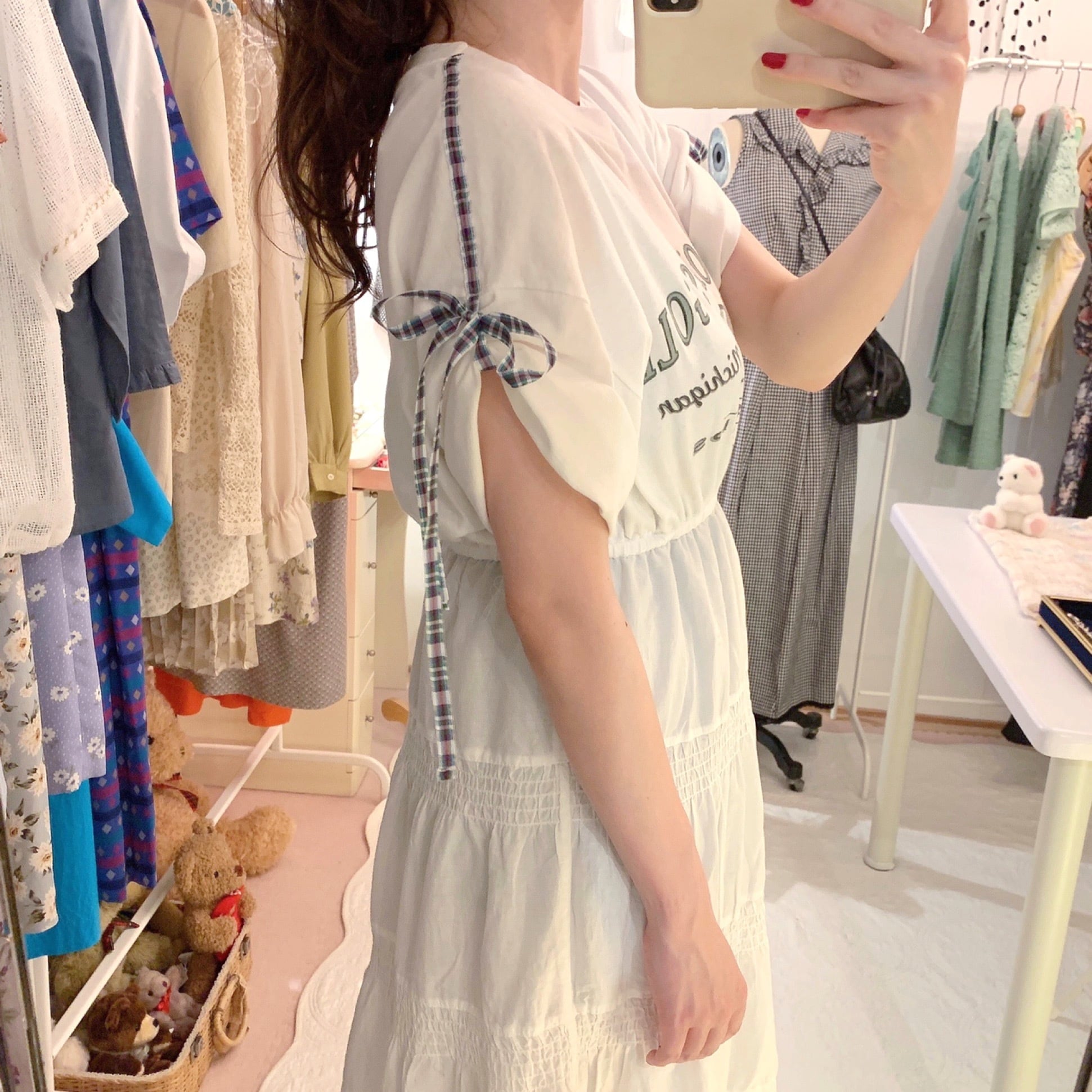 remake / check ribbon sports T one-piece