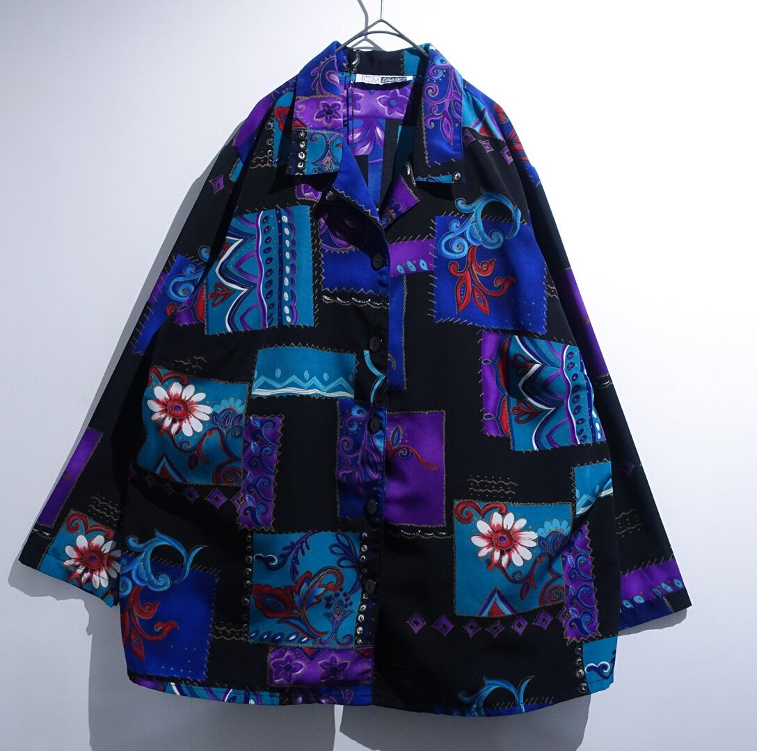 Multicolor Flower Artistic Pattern Design Open Collar Shirt Jacket