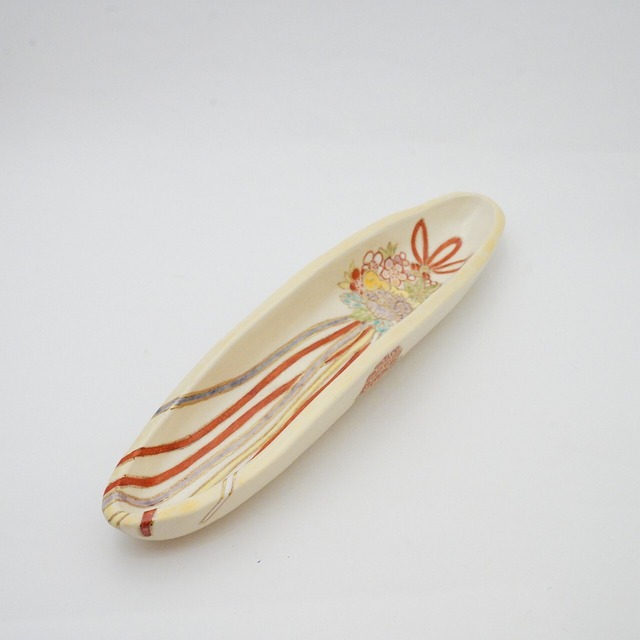 【友田 多紀】舟形皿　花くす玉　32-B