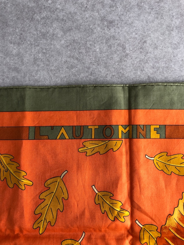 HERMES エルメス カレ70 スカーフ オレンジ×グリーン フルーツ コットン 落ち葉 vintage ヴィンテージ オールド vi8ch5