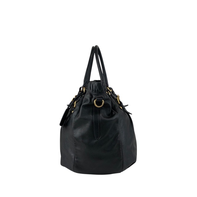 PRADA プラダ ハンドバッグ ブラック ロゴ レザー ギャザー 2way vintage ヴィンテージ オールド t5sy7s