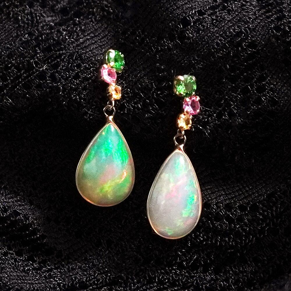 魅惑ダイオブサイドサファイア.ガーネット（非加熱）ピアスS925  