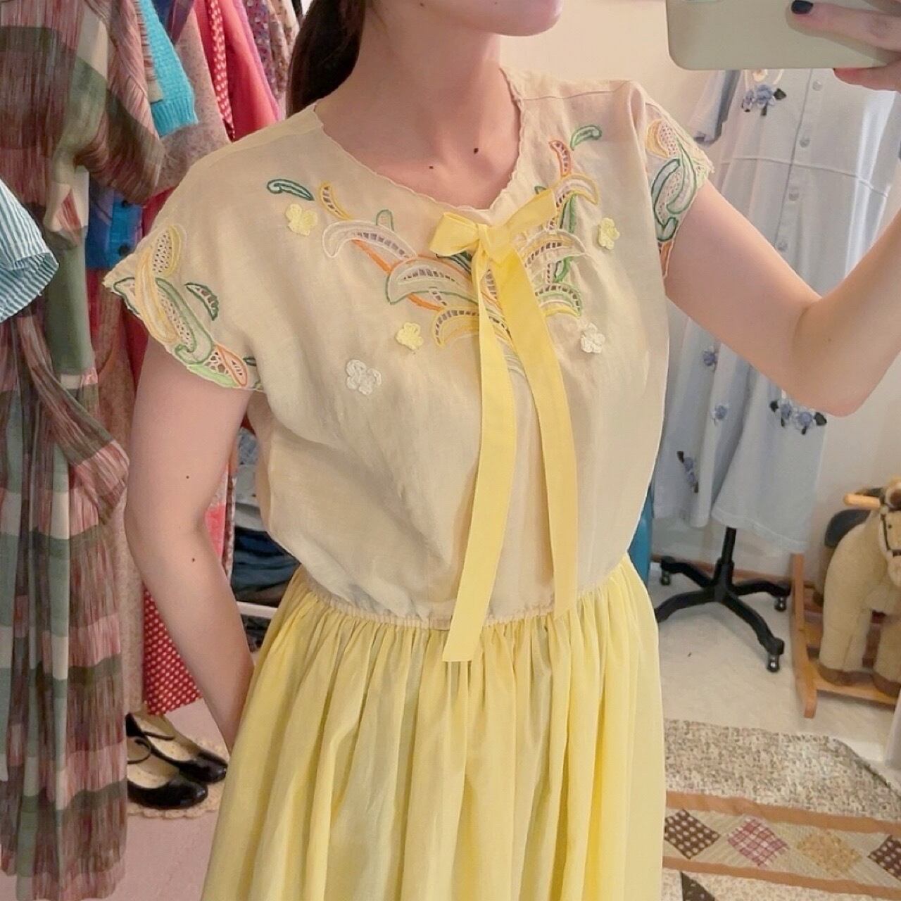 remake / leaf embroidery one-piece