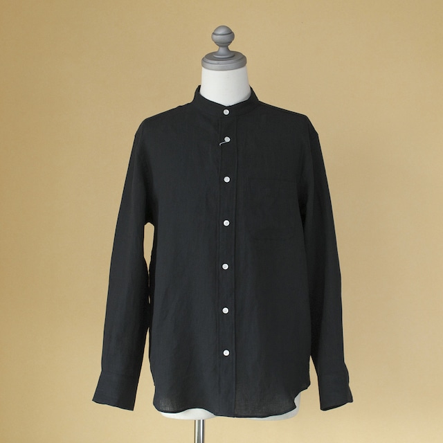 Manual Alphabet マニュアルアルファベット　リネンバンドカラーシャツ linen band collar shirt・ブラック【メンズ】