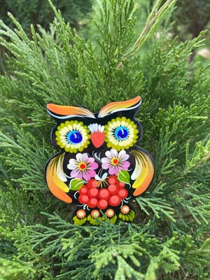 ペトリキフカ塗りのマグネット 梟（Khomenko製作）