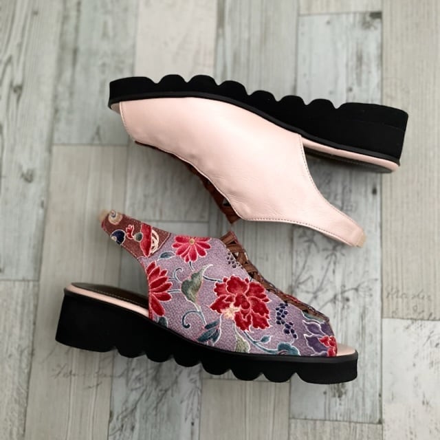 和ごころ厚底サンダル【本革パールピンク✖️絹着物ちりめん】