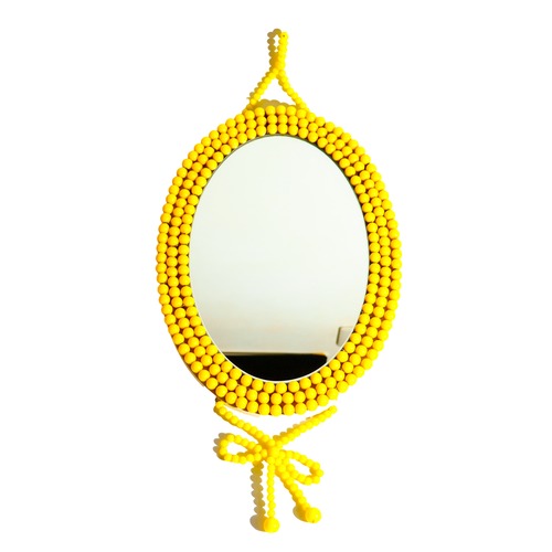 Yellow beaded oval wall mirror