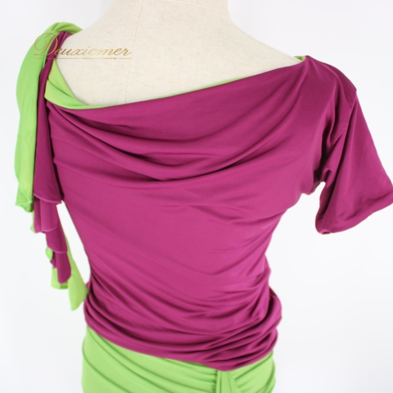 社交ダンス 衣装 ラテン 上下セット ツーピース レッスンウェア パーティ衣装 オールシーズン パープル系 グリーン系 LAK creations カラフル 軽い 伸縮性あり ワンサイズ 胸パッドなし 肩パッドなし ウエストゴム仕様 スポーティ おしゃれ レディース デザイン 派手 お出かけ ダンスレッスン 発表会 フォーマル ショートスカート かわいい 楽チン プロの練習用