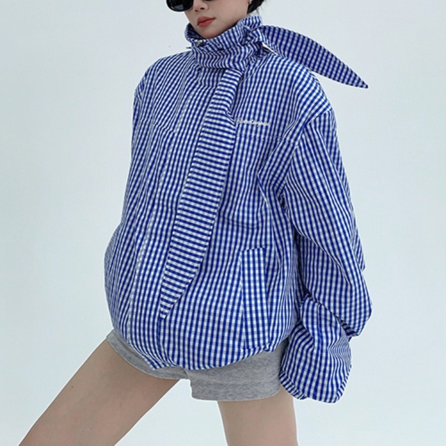 gingham check scarf jacket　ギンガムチェックスカーフジャケット　J1287