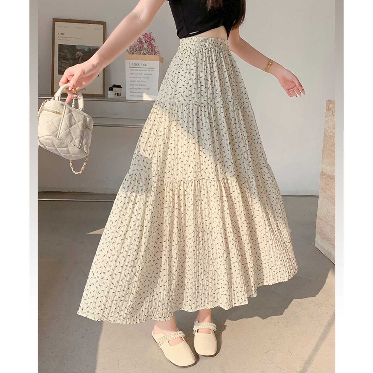 シフォン フラワー ティアード スカート 10212