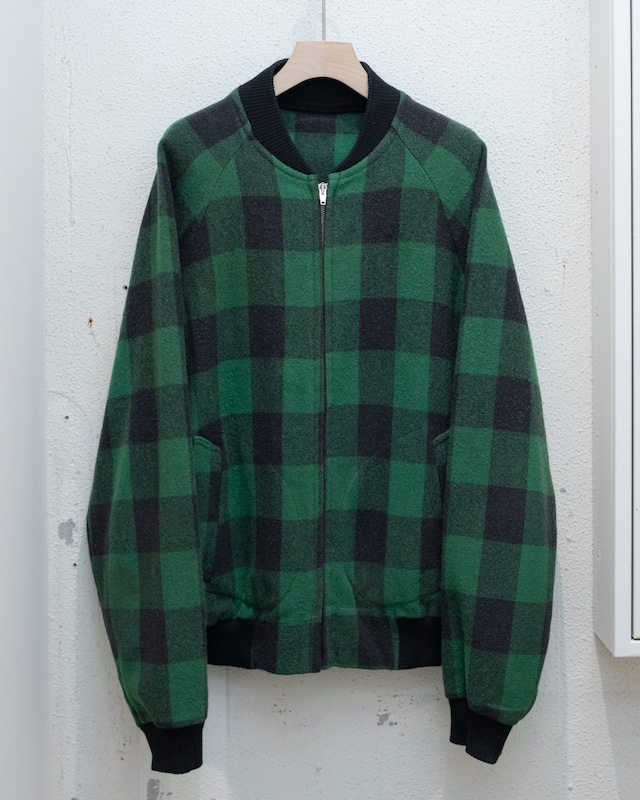 raglan sleeve wool blanket buffalo check zip blouson / OPTI zip / From EUROPE