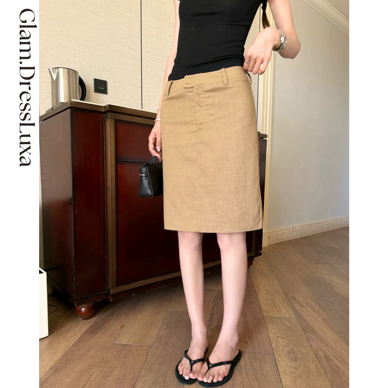 Linen Blend ミディタイトスカート/3color_S44