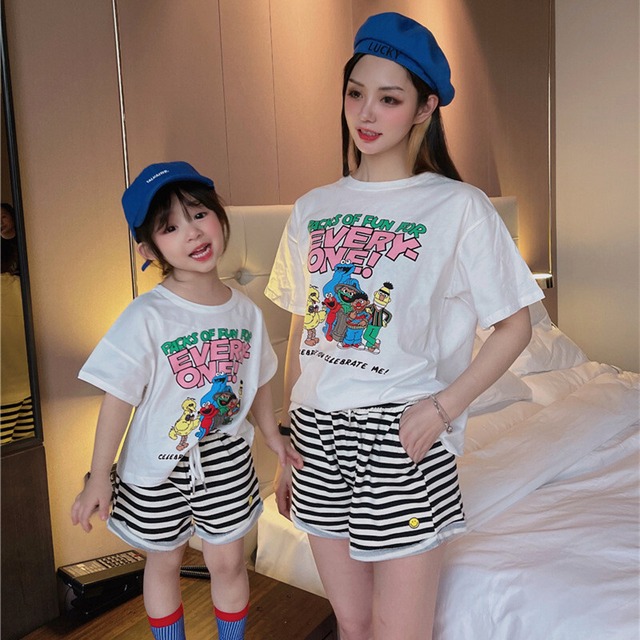 親子半袖Tシャツ夏漫画21と洋風半袖ネット赤母子Tバージョン レッド サマー 夏物 kiki原创亲子装 kiki原创亲子装78049908473