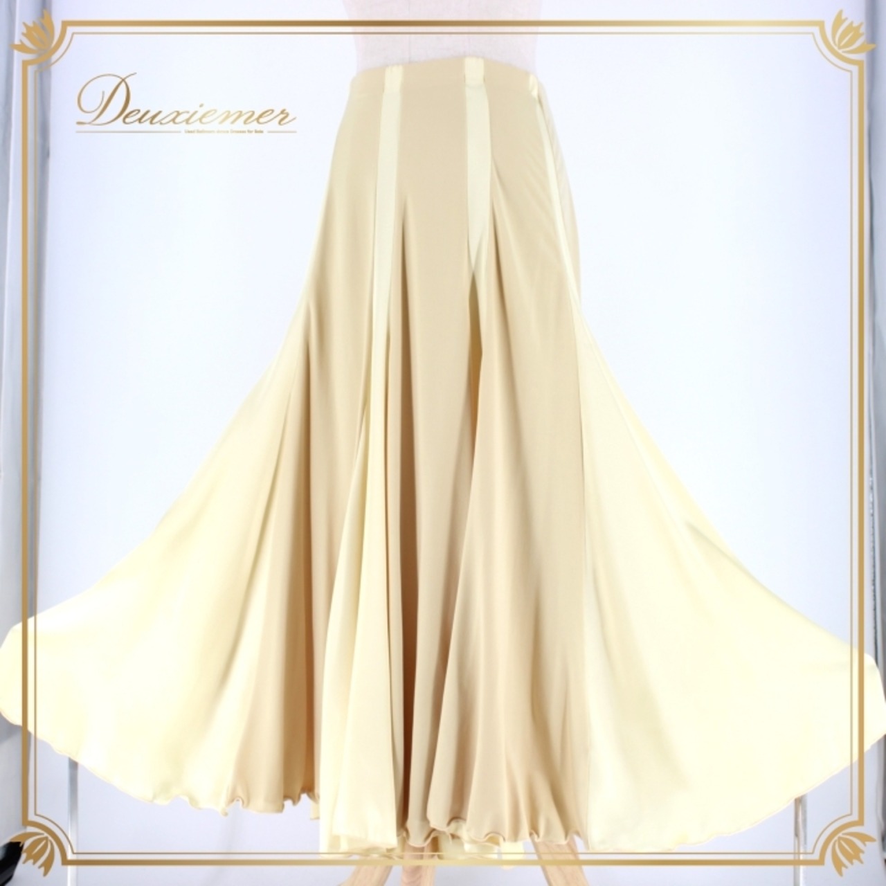 社交ダンス 衣装 スタンダード スカート レッスンウェア 練習着 オールシーズン シャンパンゴールド系 無地 光沢感 シンプル 華やか ベージュ系 ダンスウェア スカートエレガント ストレッチ素材 薄手 おしゃれ 膝丈 丸みシルエット レディース 丈84cm ウエスト33cm〜 フィットネス ショーチュニック 競技用 定番 スタイリッシュ