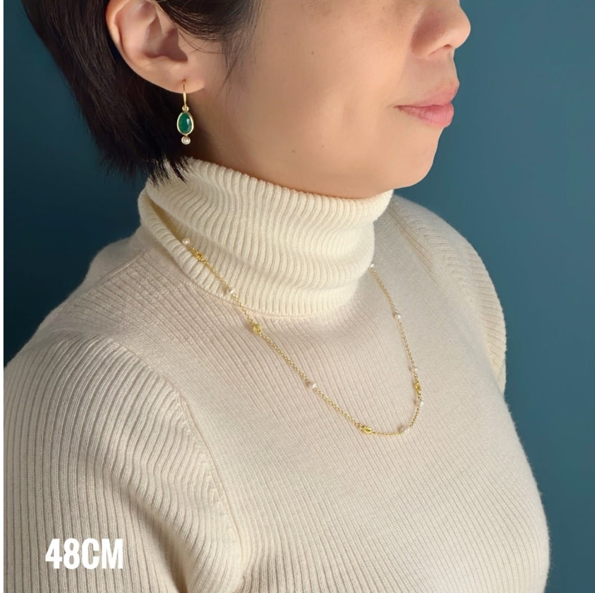 ラスト2！】Gold Coating グリーンオニキス とプチパール フックピアス