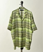 Many men ,many minds. loose silhouette sheer multi multi border lace S/S shirt (GRN) M2315060