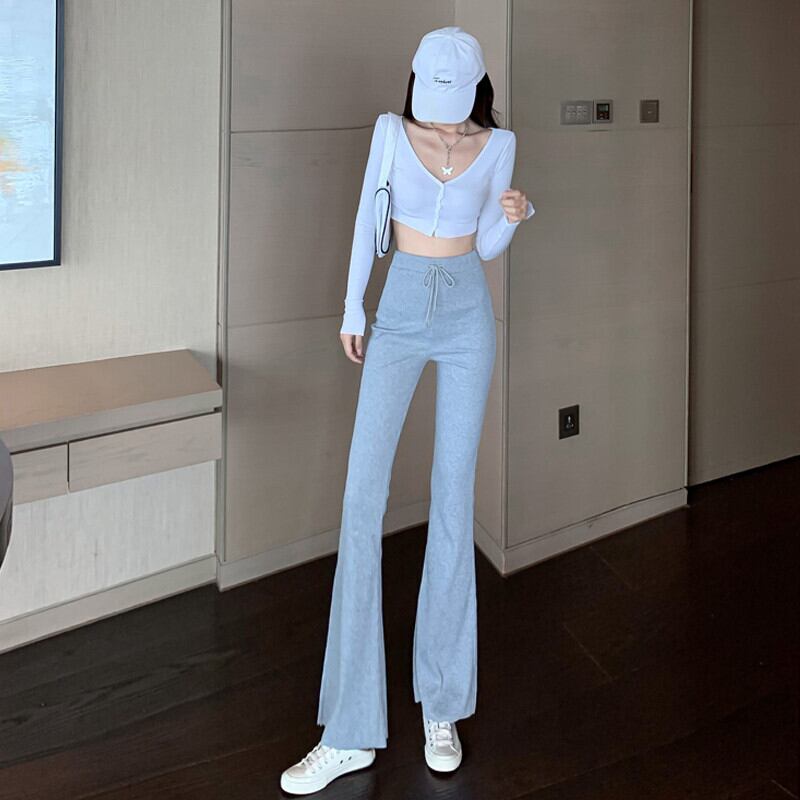 ハイウェストカジュアルパンツ レッド ガールズファッション29756189633