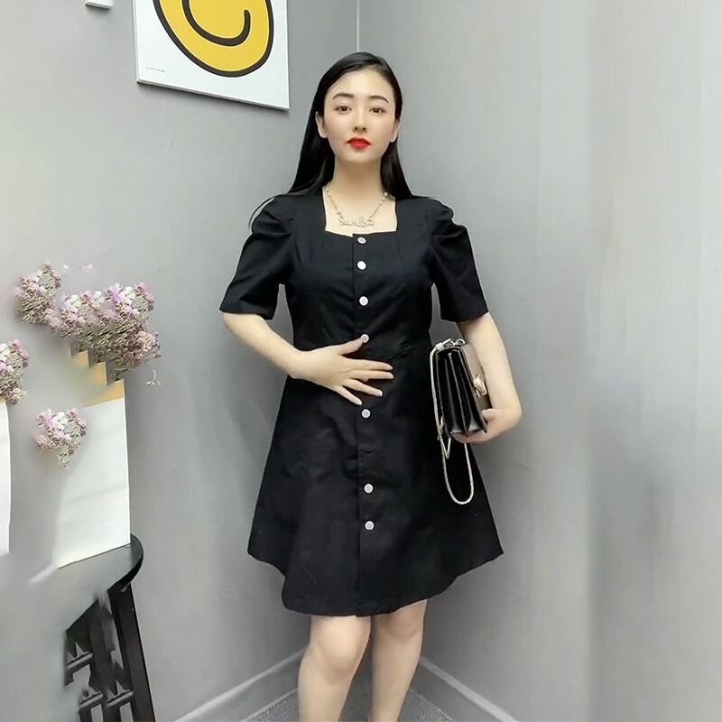 サマードレス カラーウェストスリムスカート 大きめサイズ 夏物 スクウェア ミックスインファッション28157815919