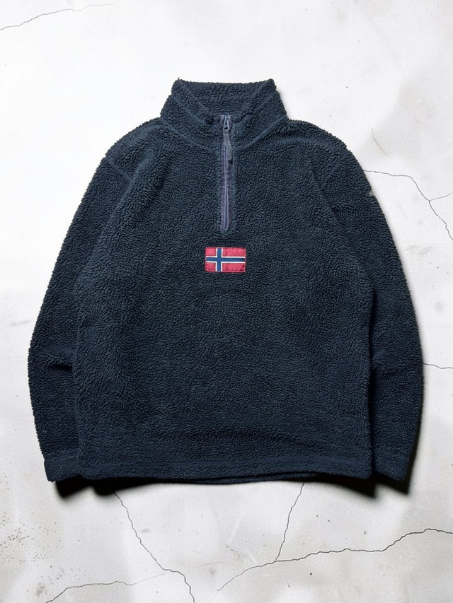 NAPAPIRI Norway Flag Black Sherpa Fleece Half Zip Pullover Jacket