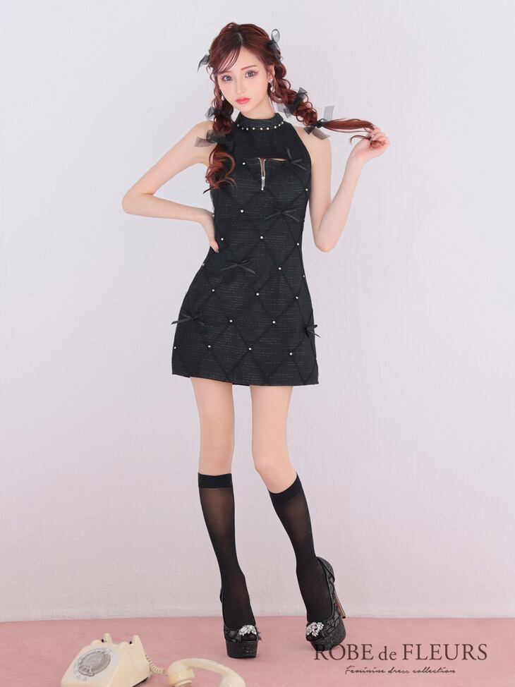 バレエコアランダムスイートミニリボンキャバドレス(fm3531) XSサイズあり】バレエコアランダムスイートミニリボンキャバドレス(fm3531)