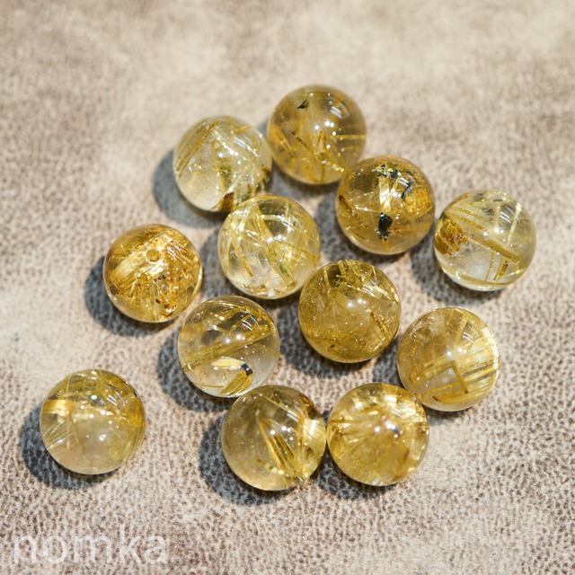 ルチルクォーツ【12mm/ヘマタイト共生/ブラジル産】ビーズ／一粒売り