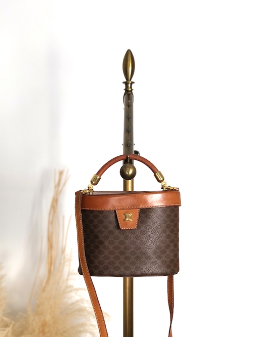 CELINE セリーヌ マカダム ショルダーバッグ ブラウン ブラゾン PVC レザー 2way バニティバッグ vintage ヴィンテージ オールド me53ak