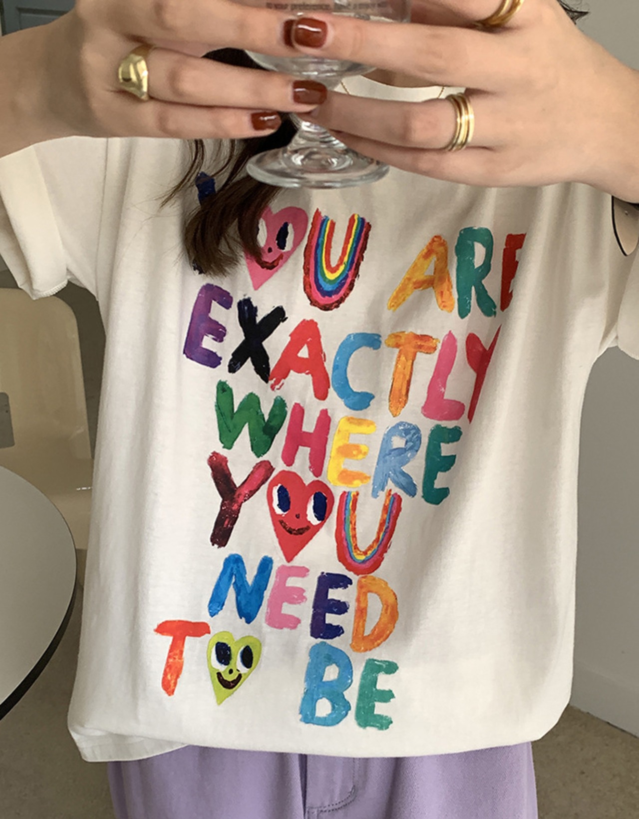 【新作即納】レディース半袖Tシャツ　カラフル　印字Tシャツ　韓国ファッション　綿100%　フリーサイズ　