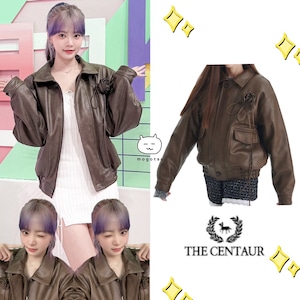 ★LE SSERAFIM ウンチェ 着用!!【THE CENTAUR】ROSE CORSAGE VINTAGE LEATHER JACKET_BROWN