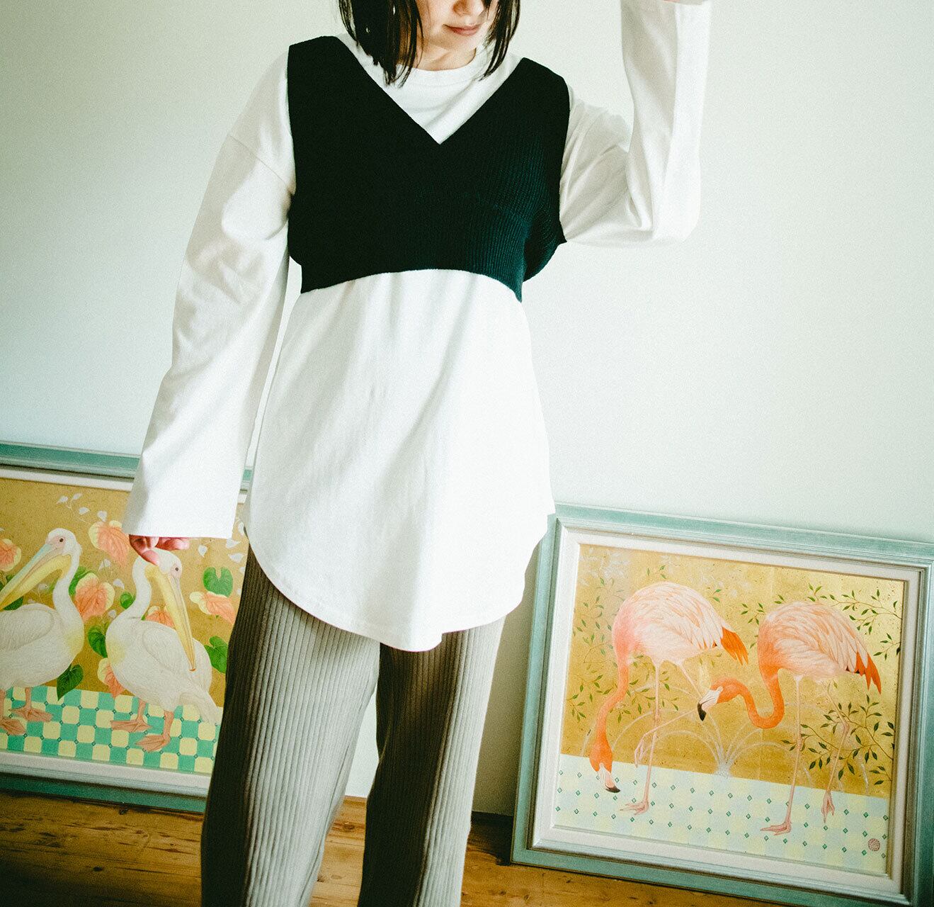 ニットビスチェ×スリットロングTsetBLACK