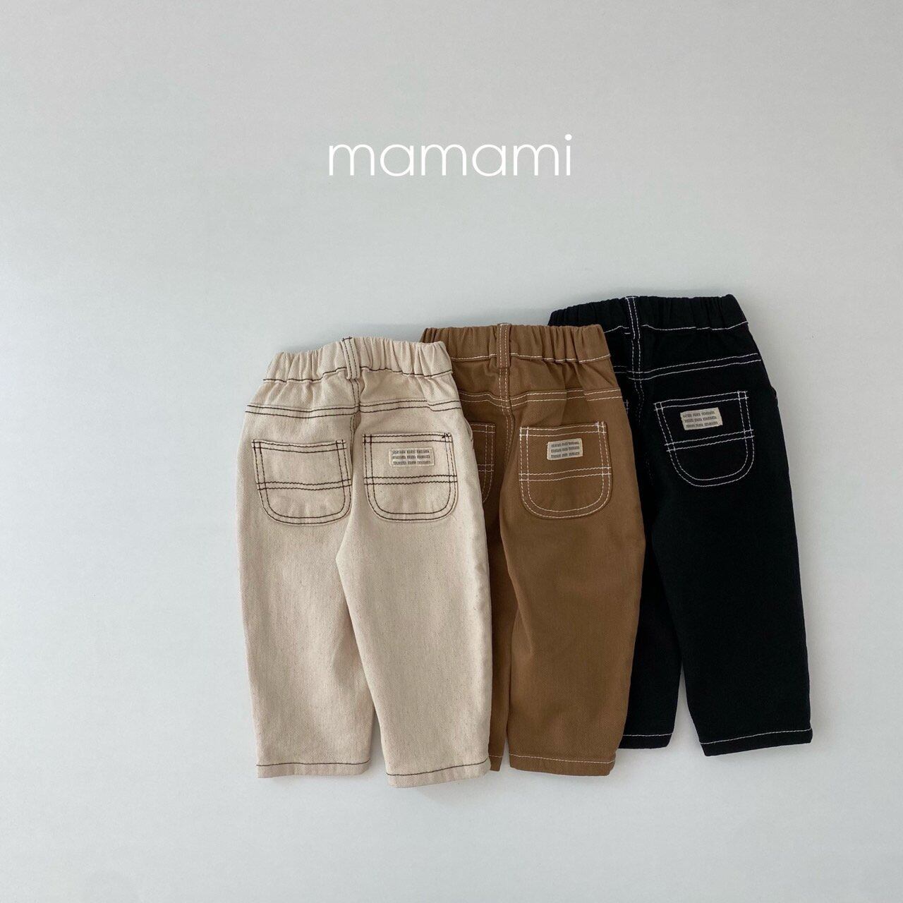 新品 mamami ステッチパンツ XS ブラウン 80-85