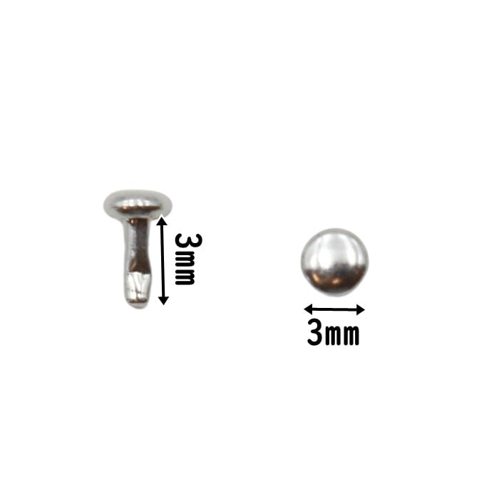 超極小カシメ シルバー 3mm×3g 両面カシメ 極小サイズ 3x3 頭3mm、足3mm 100個セット 全5色 | KUKU工房