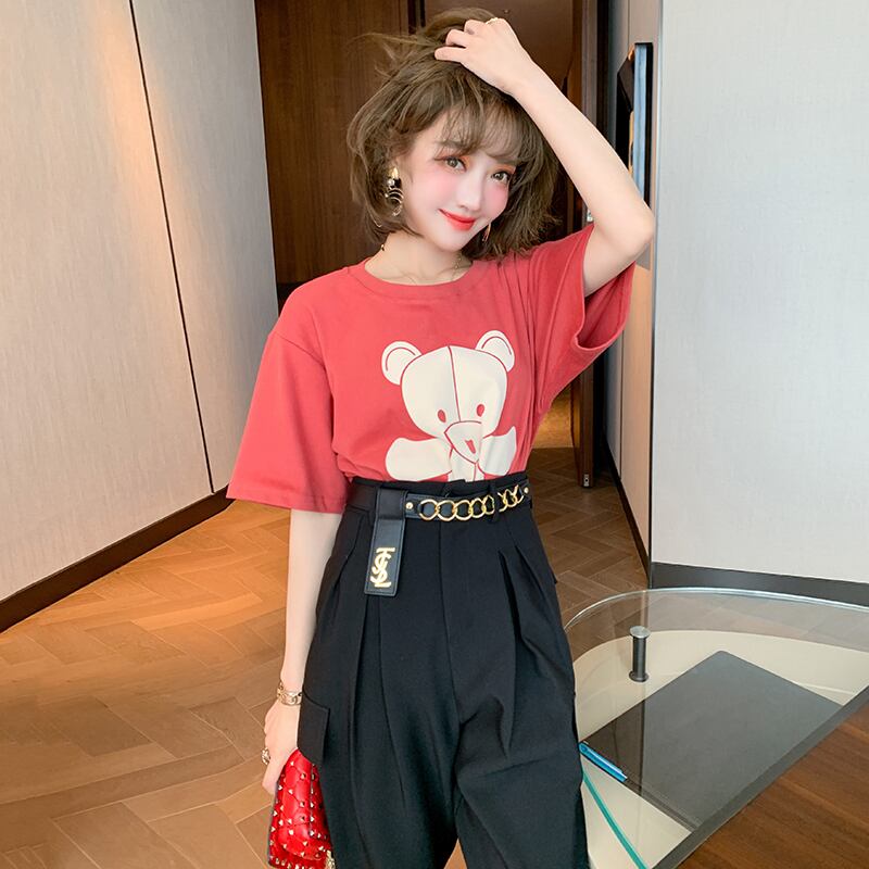 プリント柄薄手ラウンドネックプルオーバー Tシャツ オータム 秋物 Oネック MIUCO90553752206