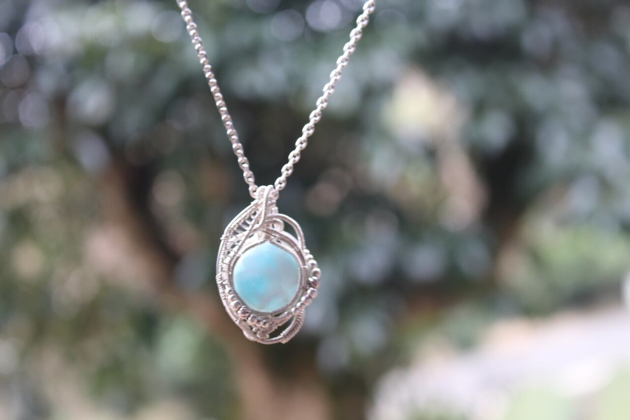 Larimar silver925 wire wrapping pendant